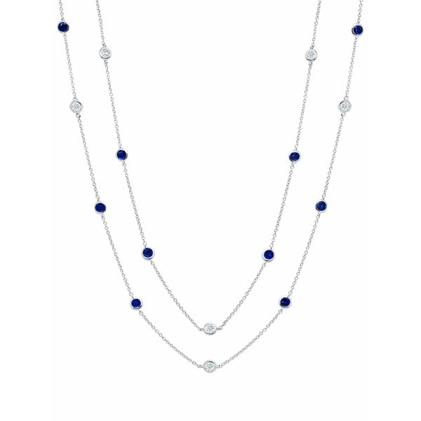 Crislu Bezel 36" Necklace with Clear and Sapphire CZ Finished in Pure Platinum - ICE