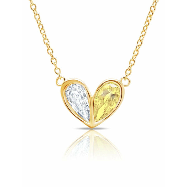 CRISLU Crush - 18k Gold Finish Heart Necklace w/ Canary Pear Cut Stone - ICE