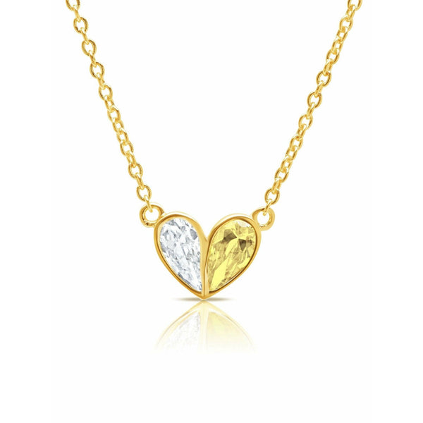 CRISLU Crush - 18k Gold Small Heart Necklace w/ Canary Pear Cut Stone - ICE