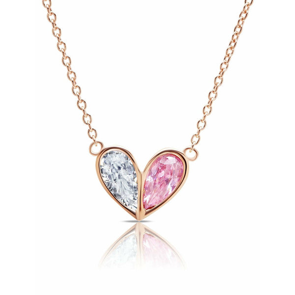 CRISLU Crush - 18k Rose Gold Heart Necklace w/ Pink Pear Cut Stone - ICE