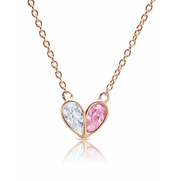 CRISLU Crush - 18k Rose Gold Small Heart Necklace w/ Pink Pear Cut Stone - ICE