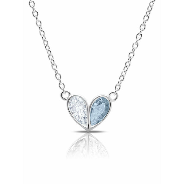 CRISLU Crush - Platinum Small Heart Necklace w/ Aqua Pear Cut Stone - ICE