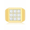 CRISLU Mens 9 Stone Princess Cut Signet CZ Ring Finished in 18kt Yellow Gold - ICE