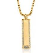 CRISLU Mens Matte Box Chain Bar Necklace with Baguette CZ In 18KT Yellow Gold - ICE