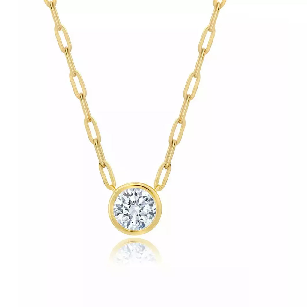 CRISLU ROUND SOLITAIRE CZ STONE WITH PAPERCLIP CHAIN - ICE