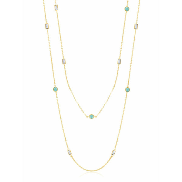 CRISLU SEVEN SEAS Turquoise and Cubic Zirconia Double 36 inch Necklace-Gold - ICE