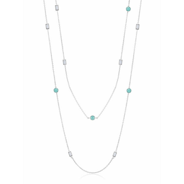 CRISLU SEVEN SEAS Turquoise and Cubic Zirconia Double 36 inch Necklace -Silver - ICE