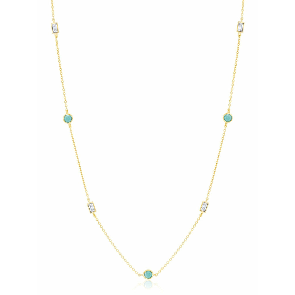 CRISLU SEVEN SEAS Turquoise and Cubic Zirconia Necklace -18k Gold Finish - ICE