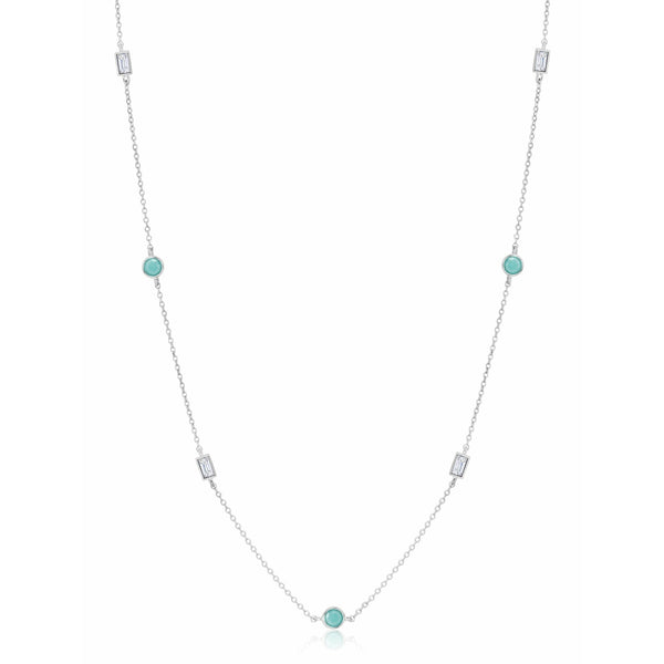 CRISLU SEVEN SEAS Turquoise and Cubic Zirconia Necklace - Pure Platinum Finish - ICE