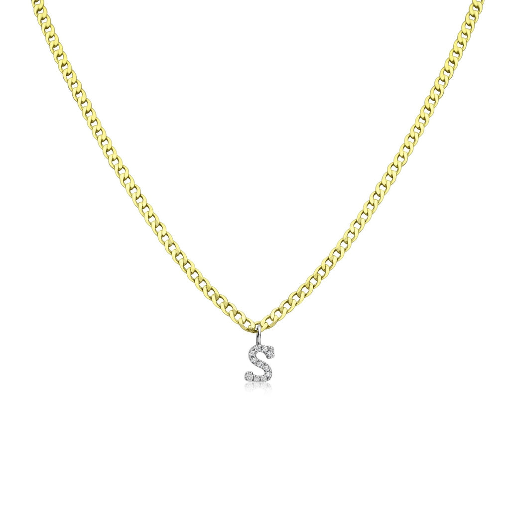 Meira T Yellow Gold Diamond Initial Cuban Chain Necklace - ICE