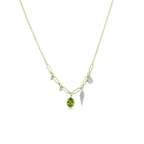 Meira T Yellow Gold Peridot Paperclip Necklace - ICE