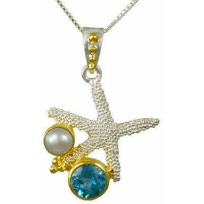 Michou Starfish Blue Topaz Starfish Pendant- Poseiden's Treasures II - ICE