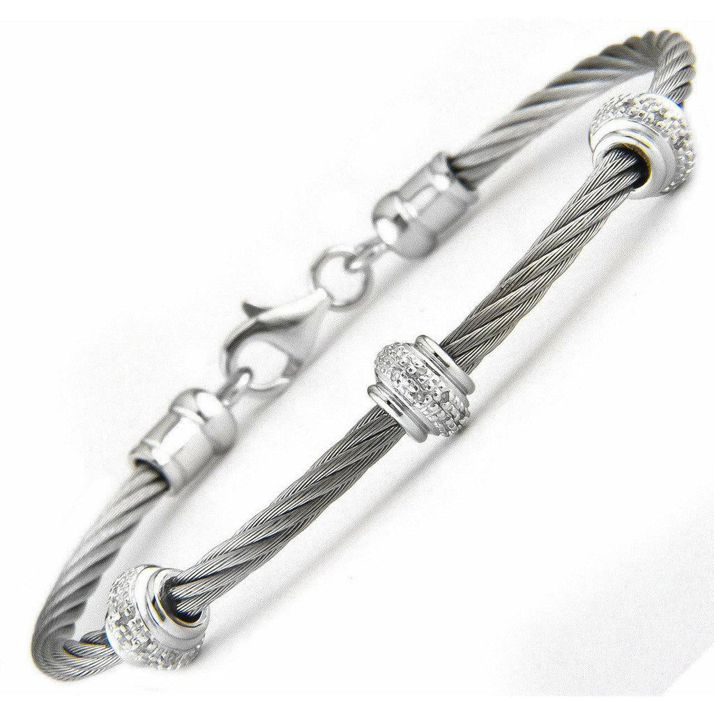   Lau International 3 Diamond Rondell Silver Cable Bracelet