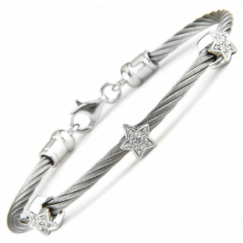 Lau International 3 Diamond Stars Silver  Cable Bracelet