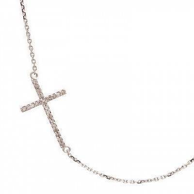 Lau International Diamond/Whtie Gold Side Cross Necklace