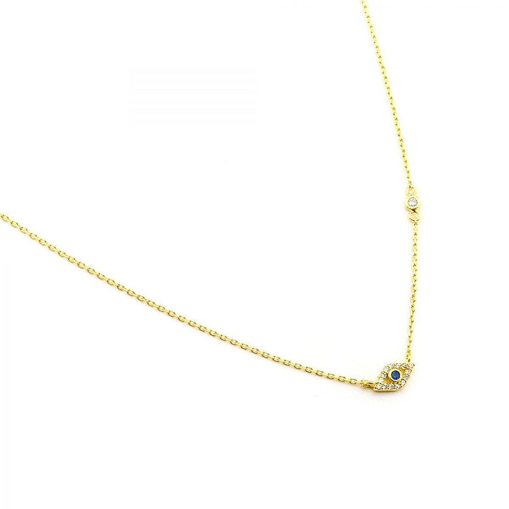  Tai CZ, Mini Evil Eye  Pendant Necklace, Gold 