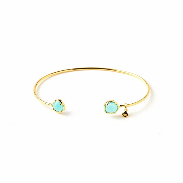 Tai Small Glass Open Cuff Bracelet -Aqua & Gold