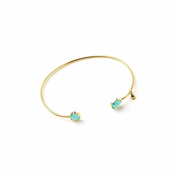 Tai Small Glass Open Cuff Bracelet -Aqua & Gold