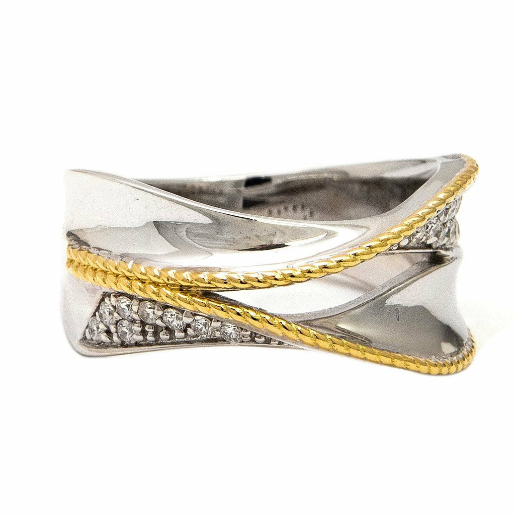 Andrea Candela - 18k Sterling Silver Criss Cross Ring -Las Olas Collection - ICE