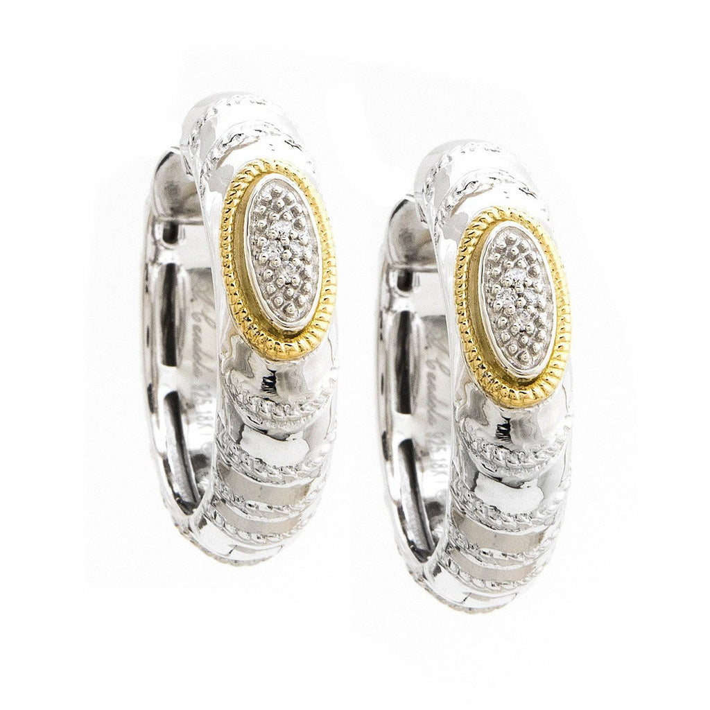 Andrea Candela - 18kt and Sterling Silver Pave Diamond Hoop Earrings -Eco Collection - ICE