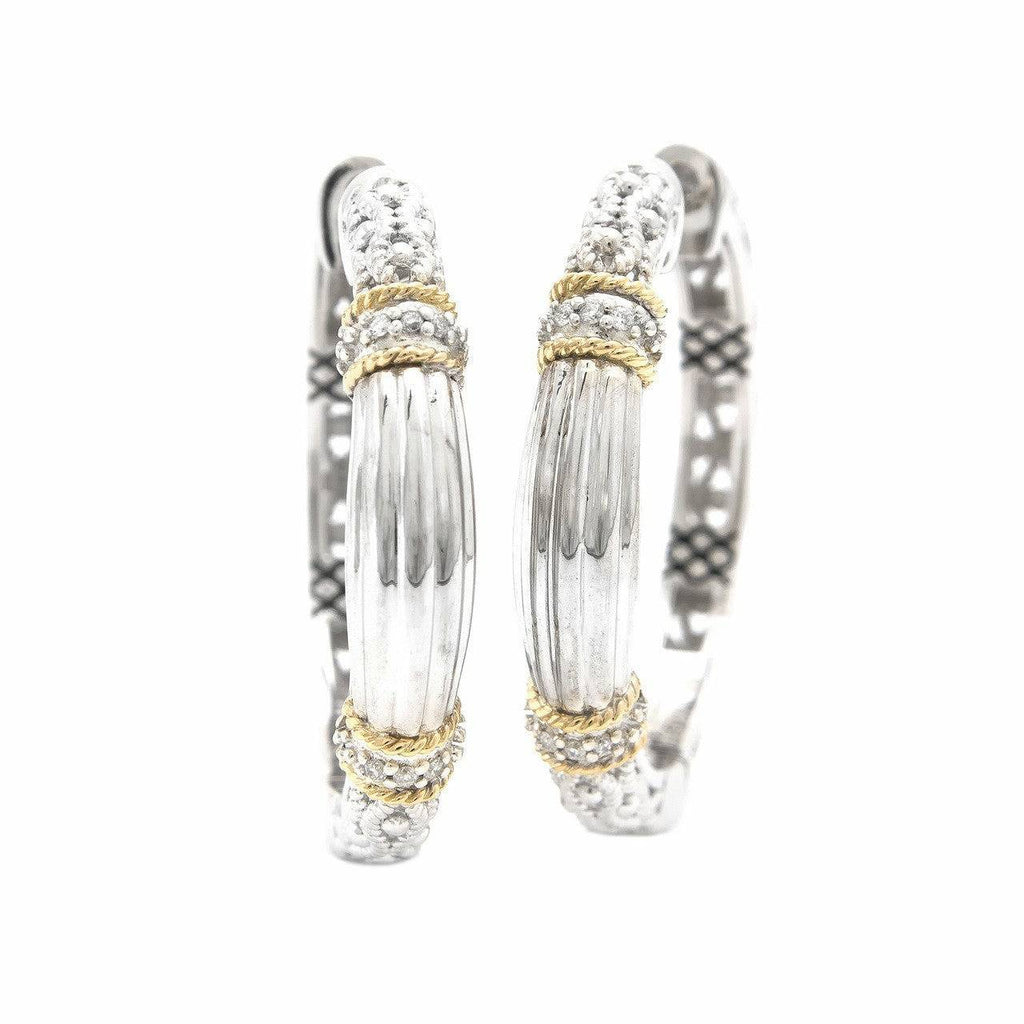 Andrea Candela - Fluted Two Tone Silver & 18kt YG Hoops- La Corona Collection - ICE