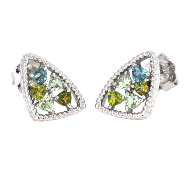 ANDREA CANDELA STERLING SILVER GREEN TOURMALINE EARRINGS - Mosaico Collection - ICE