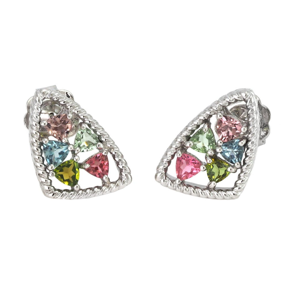 ANDREA CANDELA STERLING SILVER PINK/GREEN TOURMALINE EARRINGS - Mosaico Collection - ICE