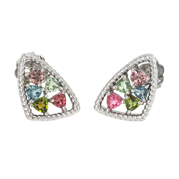 ANDREA CANDELA STERLING SILVER PINK/GREEN TOURMALINE EARRINGS - Mosaico Collection - ICE