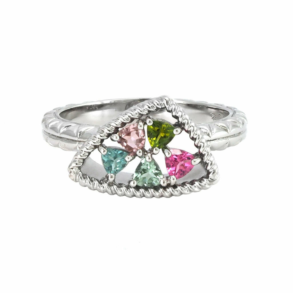 ANDREA CANDELA STERLING SILVER PINK/GREEN TOURMALINE RING - Mosaico Collection - ICE