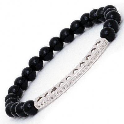 Lau International Diamond Bar & Onyx Stretch Bracelet