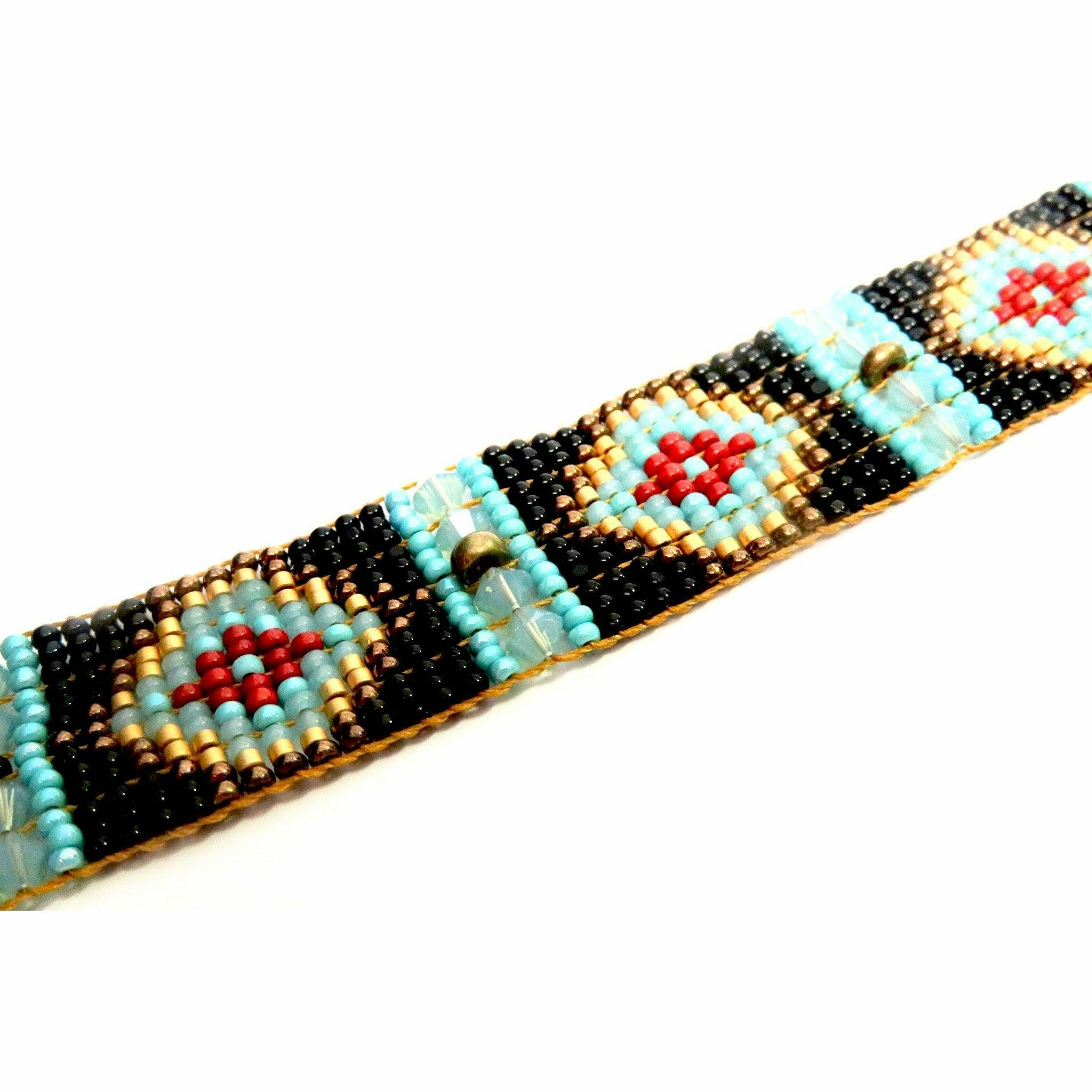 CHILI ROSE GEM TIP DESERT TURQUOISE -BLACK AND GOLD BEADED BRACELET– ICE