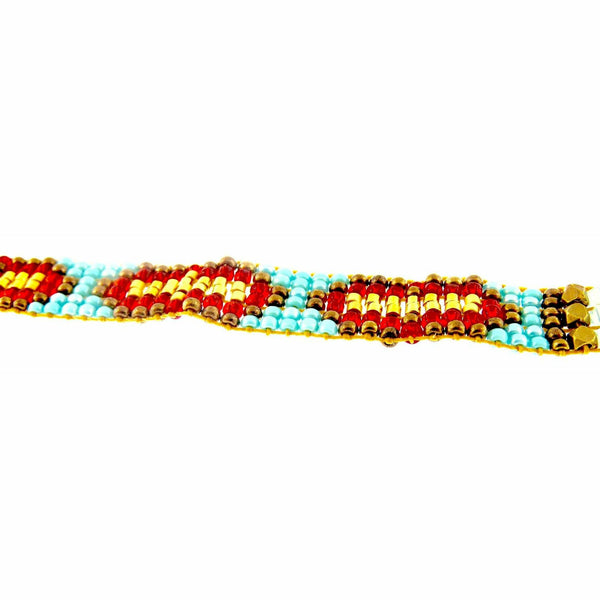 Chili Rose Turquoise and Red Mini Scroll Bracelet - ICE