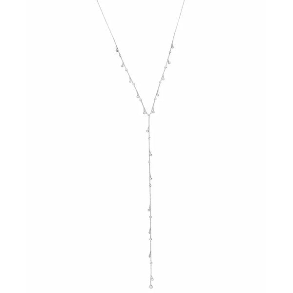 CRISLU Adjustable Bezel Drop Y Necklace Finished in Pure Platinum or 18kt Gold - ICE