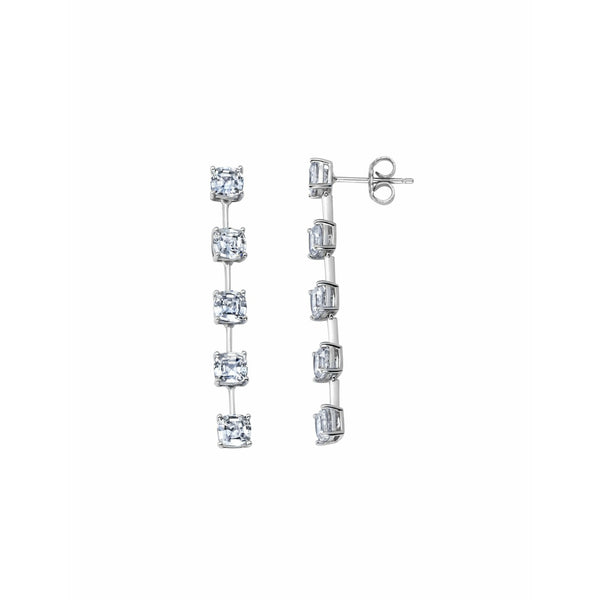 CRISLU Asscher Cut Bar Linear Earrings Finished in Pure Platinum - ICE