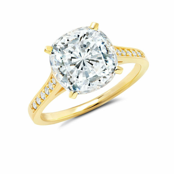 CRISLU Bliss Cushion Cut Ring finished in 18KT Gold - ICE