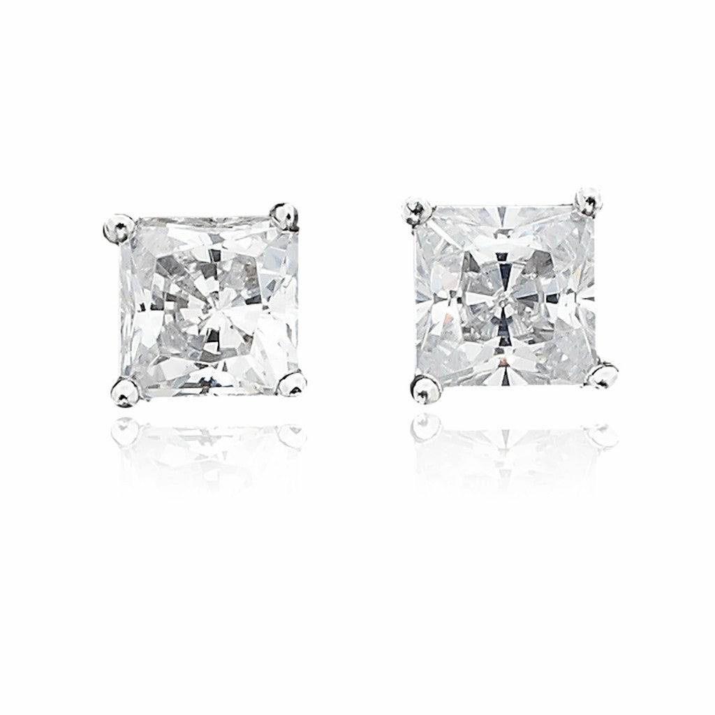 Crislu Classic Princess CZ 4.0 cttw Sterling Silver Platinum Studs Earrings - ICE