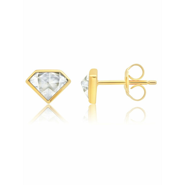 CRISLU Classic Rosecut Diamond shape Stud Earrings In 18kt Yellow Gold - ICE