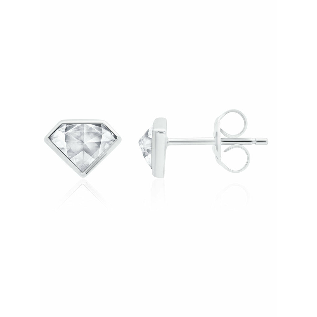 CRISLU Classic Rosecut Diamond shape Stud Earrings In Pure Platinum - ICE