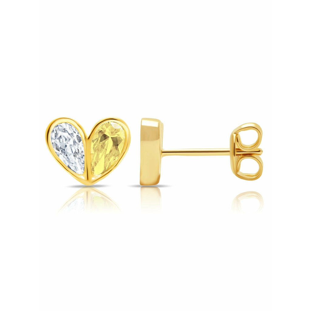 CRISLU Crush - 18k Gold Heart Earrings w/ Canary Pear Cut Stone - ICE