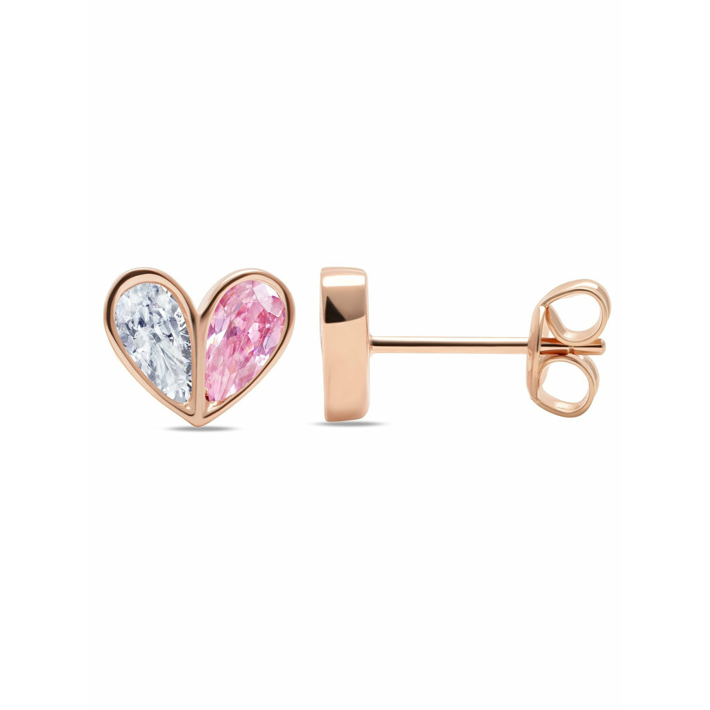 CRISLU Crush - 18k Rose Gold Heart Earrings w/ Pink Pear Cut Stone - ICE