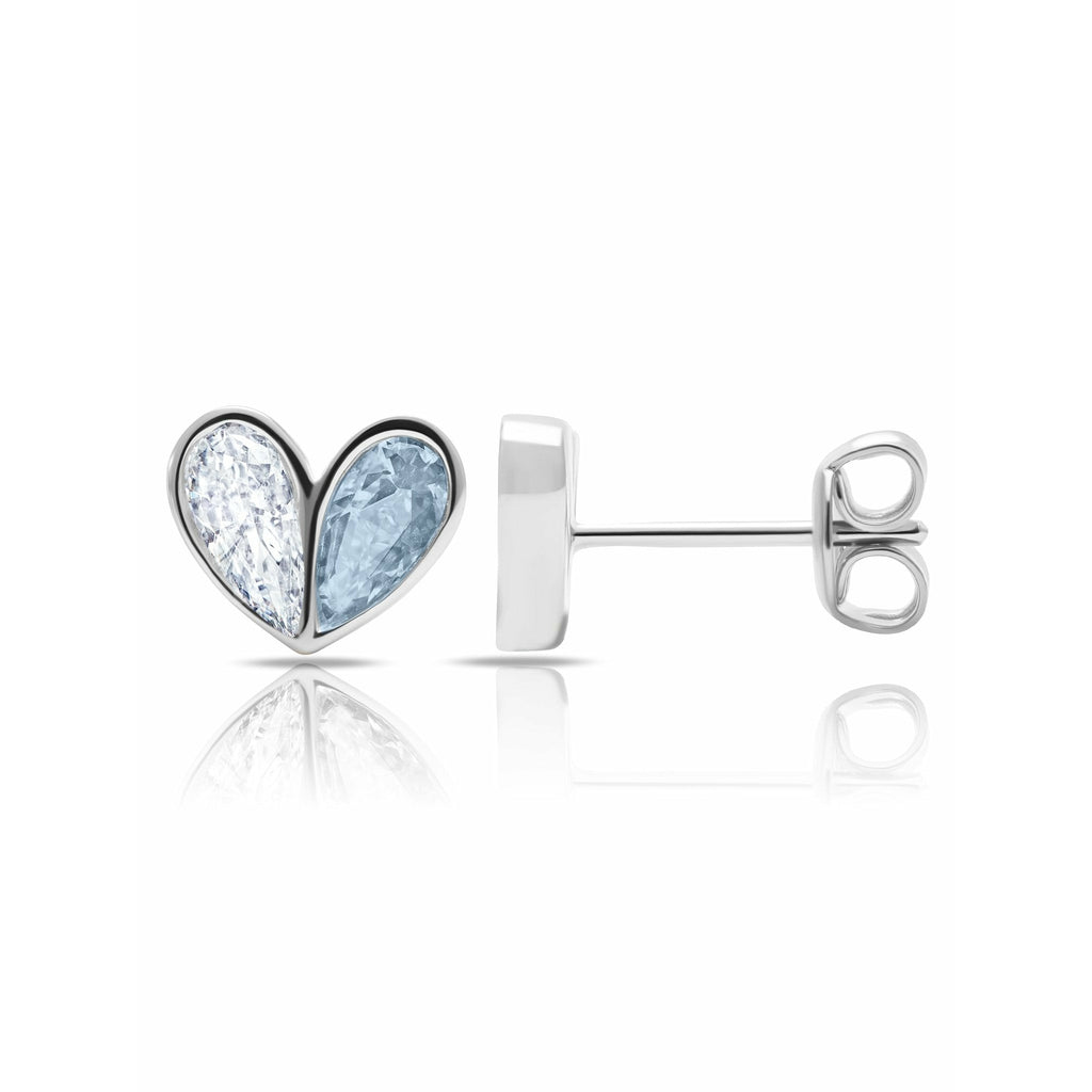 CRISLU Crush - Platinum Heart Earrings w/ Aqua Pear Cut Stone - ICE