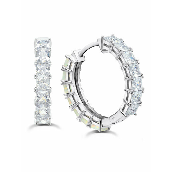 CRISLU Duo Hoops finished in Pure Platinum - 22 mm with Opal and Clear Stones - ICE