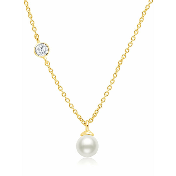 CRISLU Genuine Pearl Drop Pendant accented with Bezel Set Cubic Zirconia Finished in 18k Gold - ICE