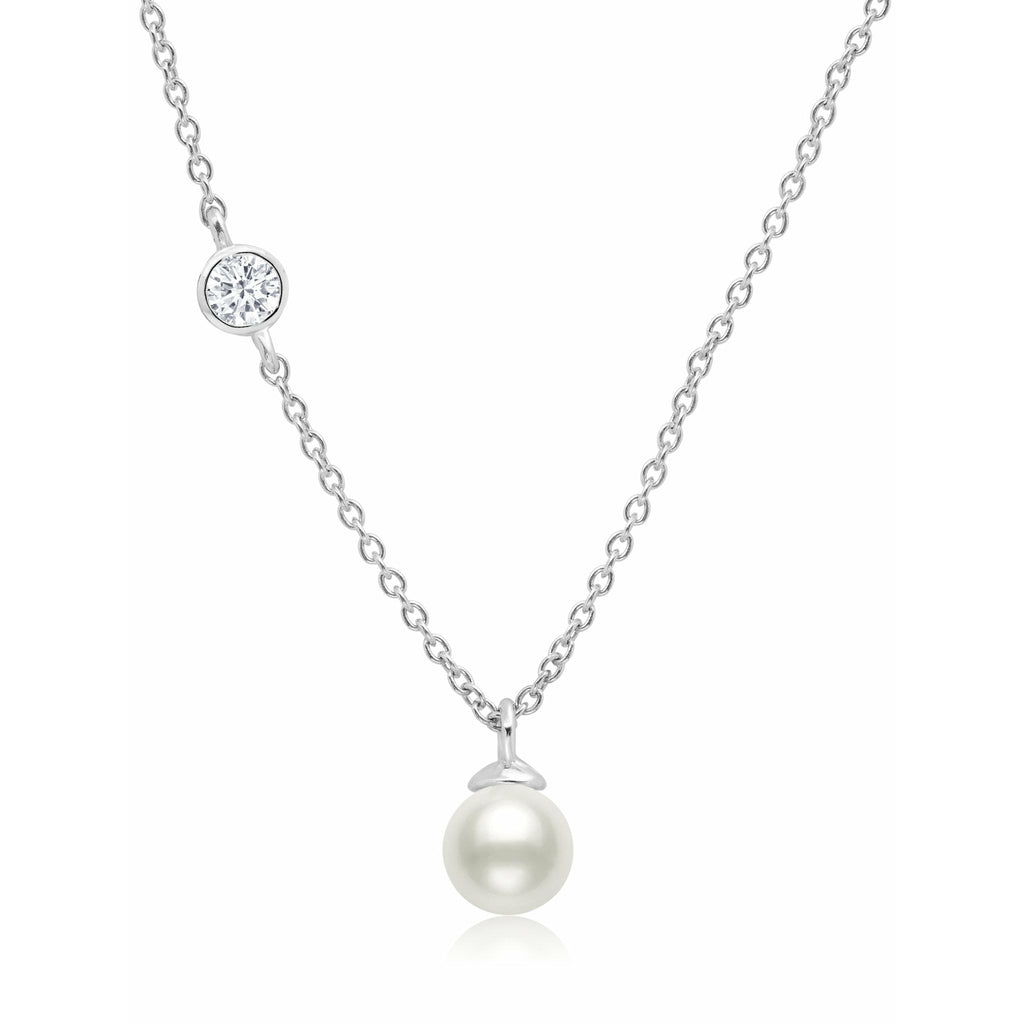 CRISLU Genuine Pearl Drop Pendant accented with Bezel Set Cubic Zirconia In Pure Platinum - ICE
