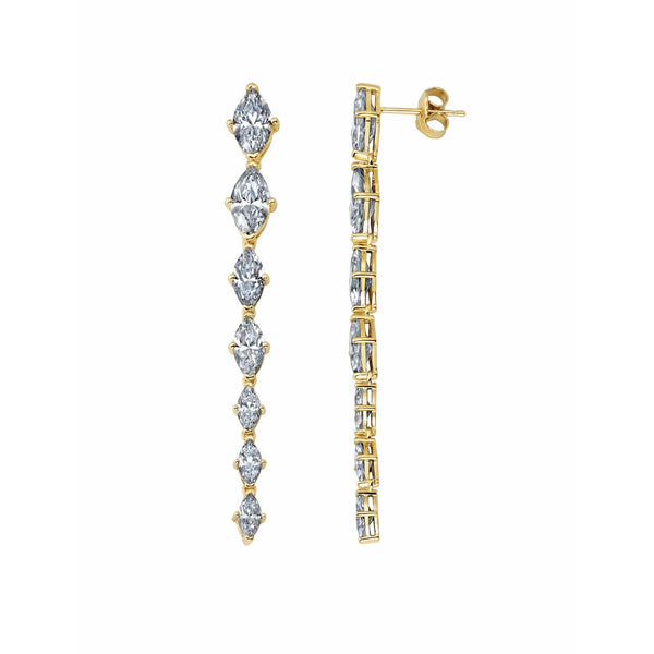 CRISLU Graduated Marquis Linear Earrings Finished in 18kt Yellow Gold - ICE