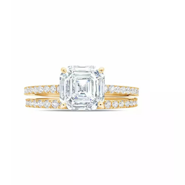 CRISLU LARGE ASSCHER CUT SOLITAIRE AND PAVE RING SET - ICE
