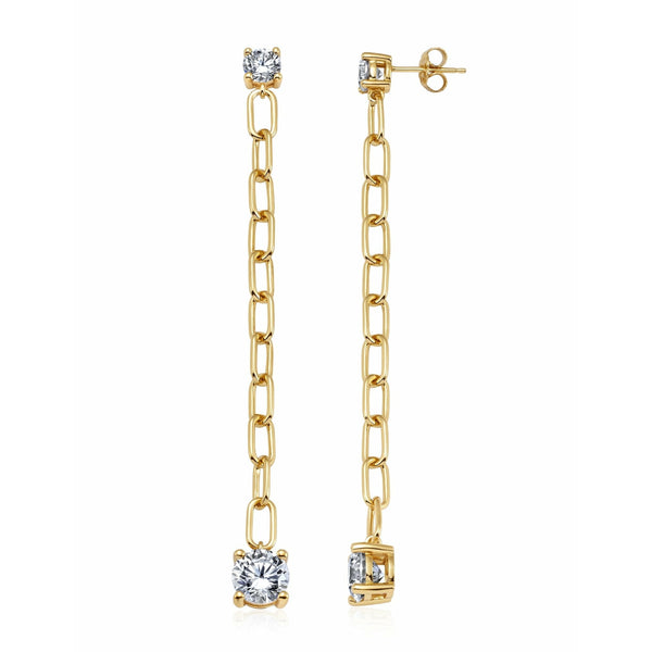 CRISLU Large Link Prong Drop Earrings Finished in 18kt Yellow Gold - ICE