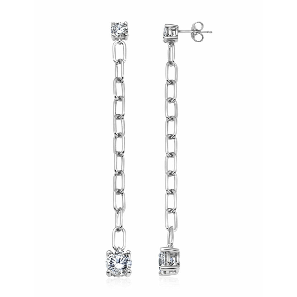 CRISLU Large Link Prong Drop Earrings Finished in Pure Platinum - ICE