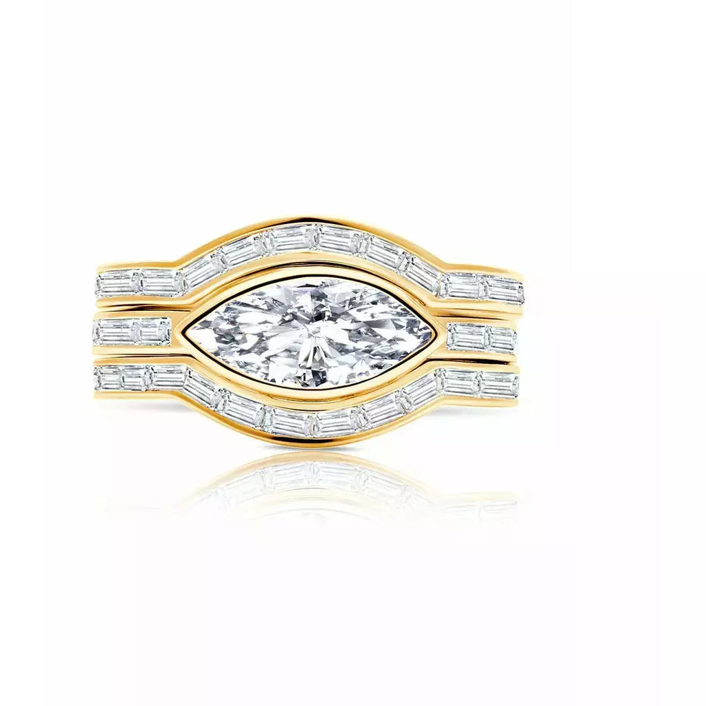 CRISLU MARQUISE SOLITAIRE W/BAGUETTE ACCENT BAND RING FINISHED IN PURE PLATINUM - ICE