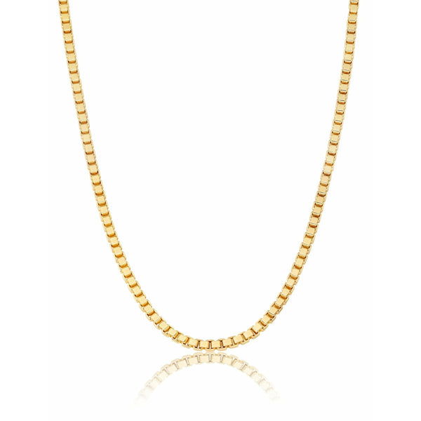 CRISLU Mens 18" Matte Box Chain Necklace In 18KT Yellow Gold - ICE